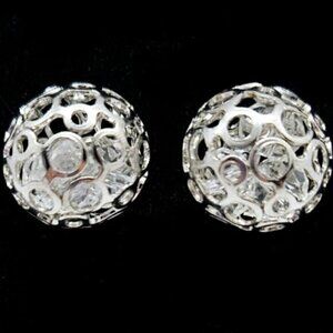Silver Plated Open Sphere Crystal Stud Earrings Post Back